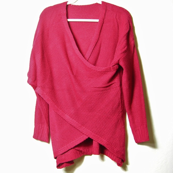 LAST ONE!! Red V Neck Criss Cross Knit Sweater - Picture 3 of 7